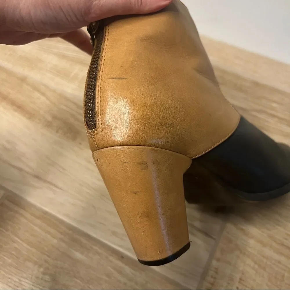 Miista Tan and Black Leather Contrast Heeled Ankle Boot Size EU 40 US 9